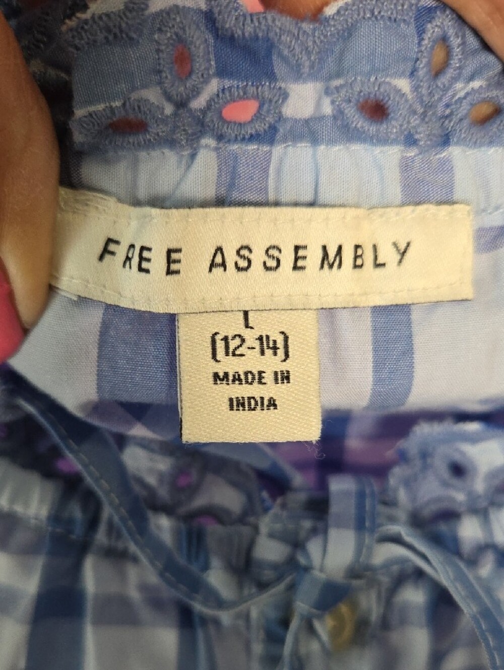 Free Assembly Blue Plaid Eyelet-Trim Blouse - Picture 2 of 5